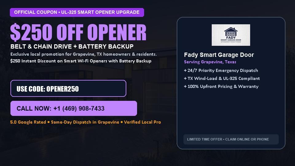$250 OFF Smart Wi-Fi Garage Door Opener Installation in Grapevine, TX - Fady Smart Garage Door
