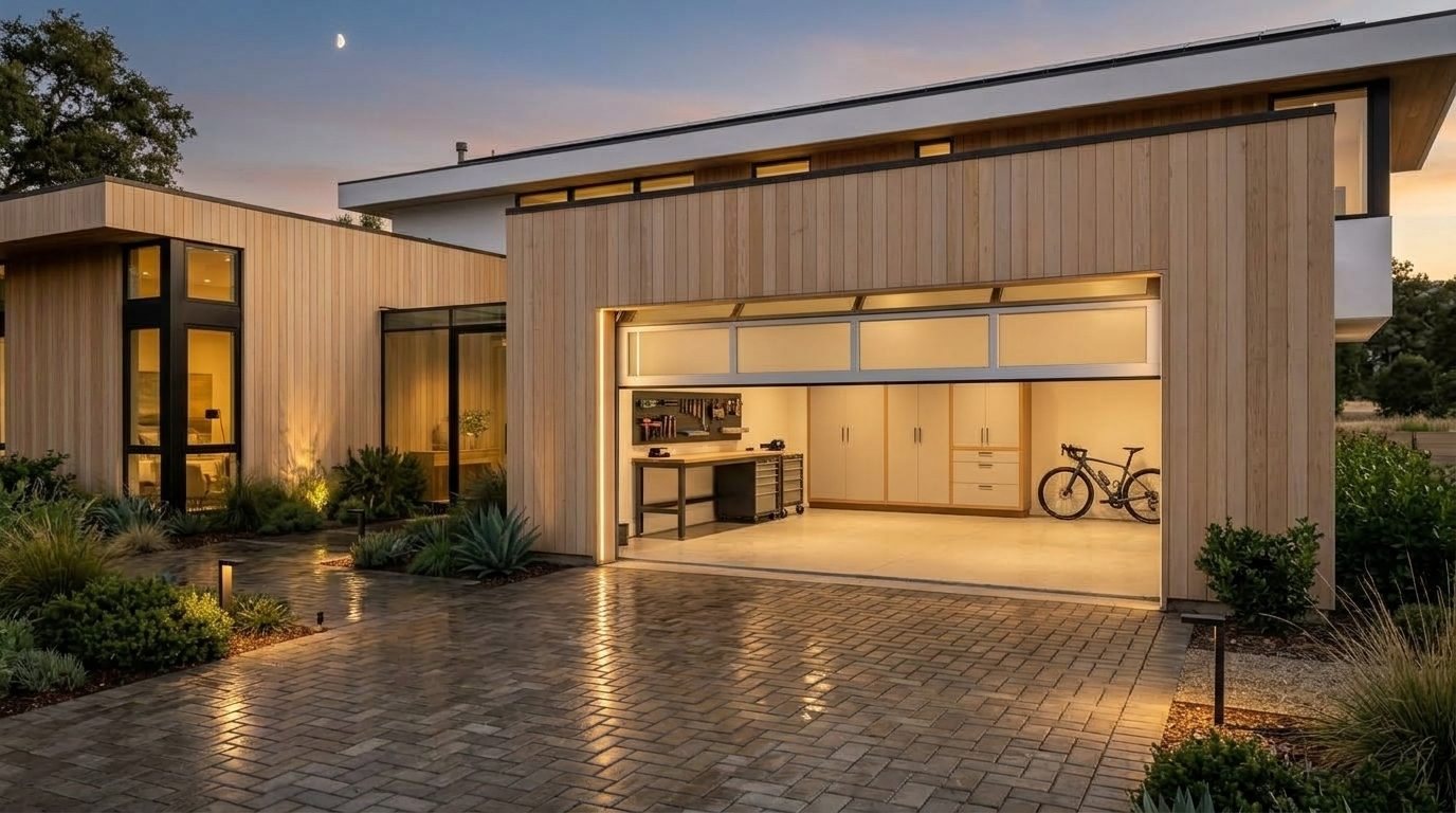 Fady Smart Garage Door Garage Door Gliding Open Revealing Warm Illuminated Interior